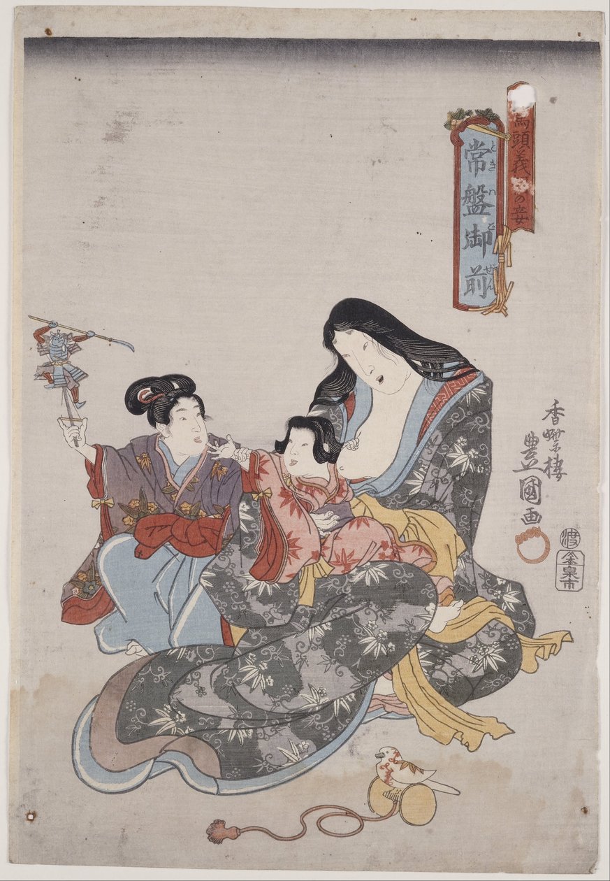 Tokiwa Gozen a její děti od Utagawa Kunisada