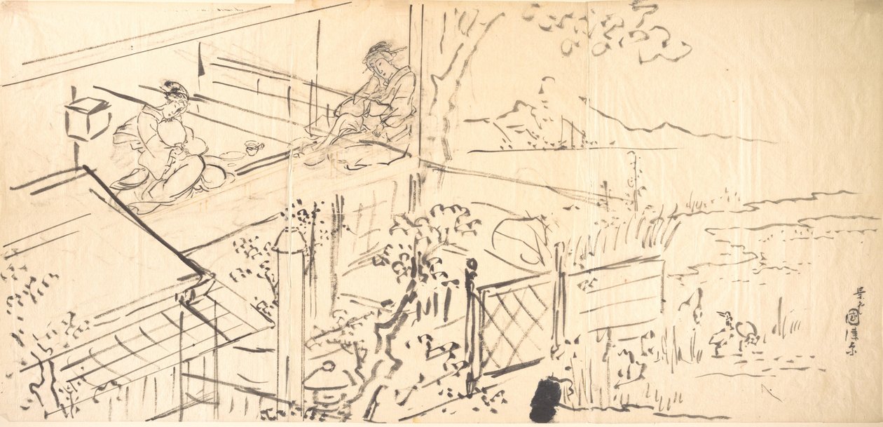 Dvě kurtizány užívající si výhled z čajovny od Utagawa Kunisada