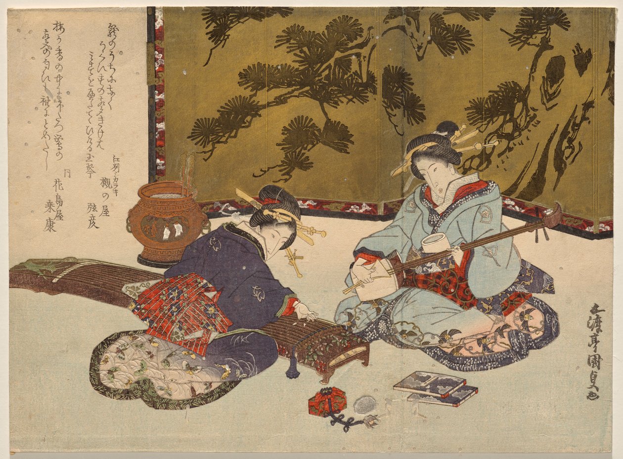 Dvě kurtizány hrající na hudební nástroje od Utagawa Kunisada