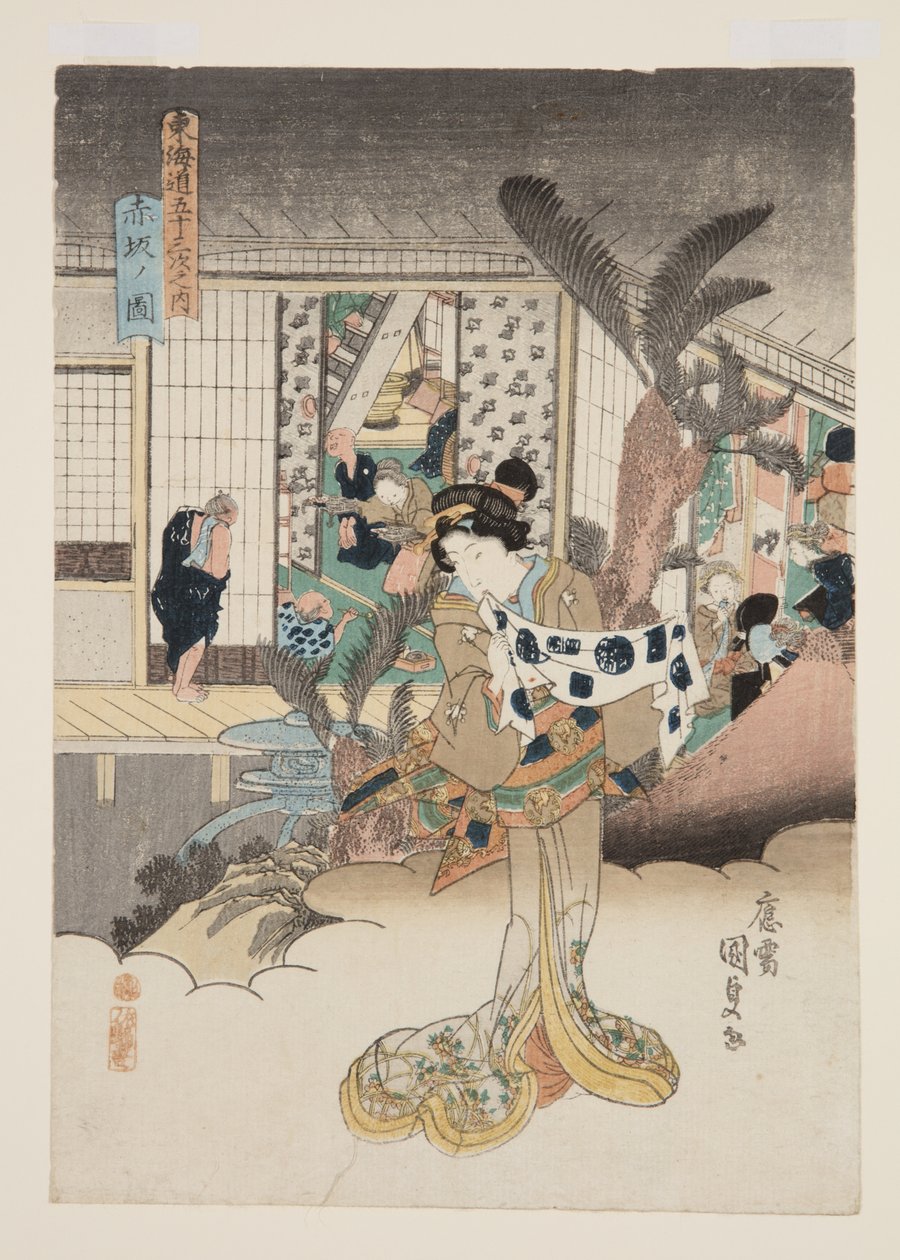 Pohled na Akasaku (Akasaka no zu) (barevný dřevořez) od Utagawa Kunisada