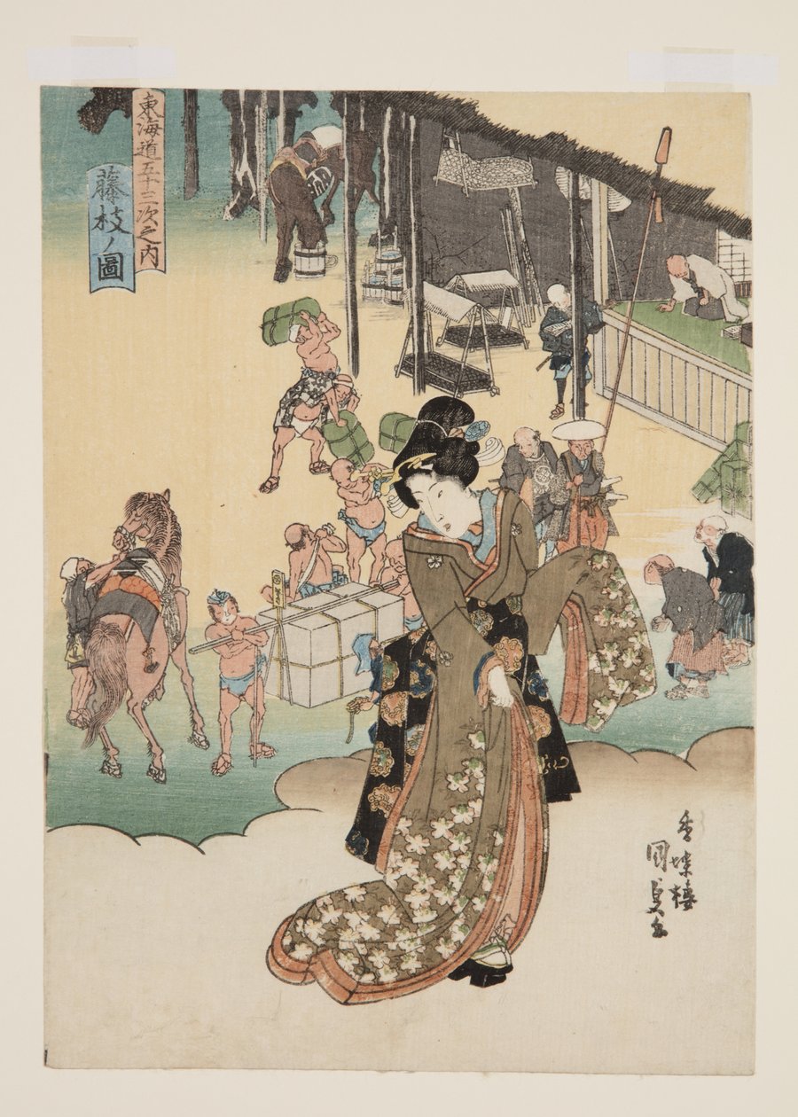 Pohled na Fujieda (Fujieda no zu) (barevný dřevořez) od Utagawa Kunisada