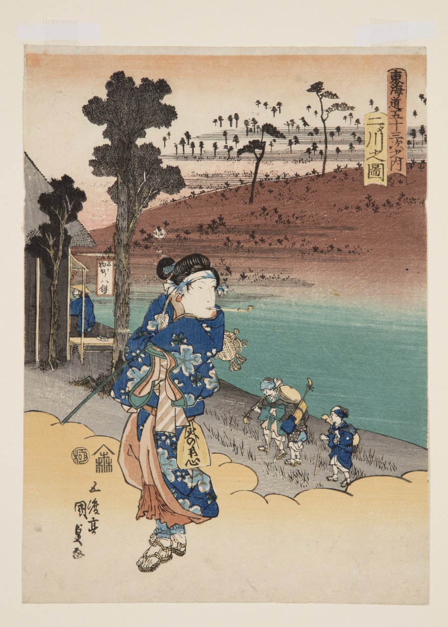 Pohled na Futakawa (Futakawa no zu) (barevný dřevořez) od Utagawa Kunisada