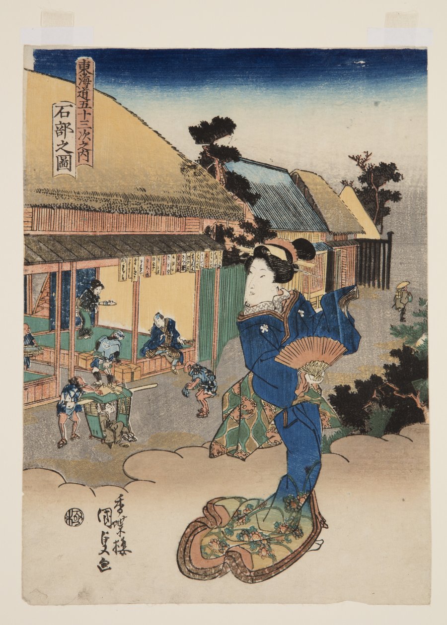 Pohled na Ishibe (Ishibe no zu) (barevný dřevořez) od Utagawa Kunisada