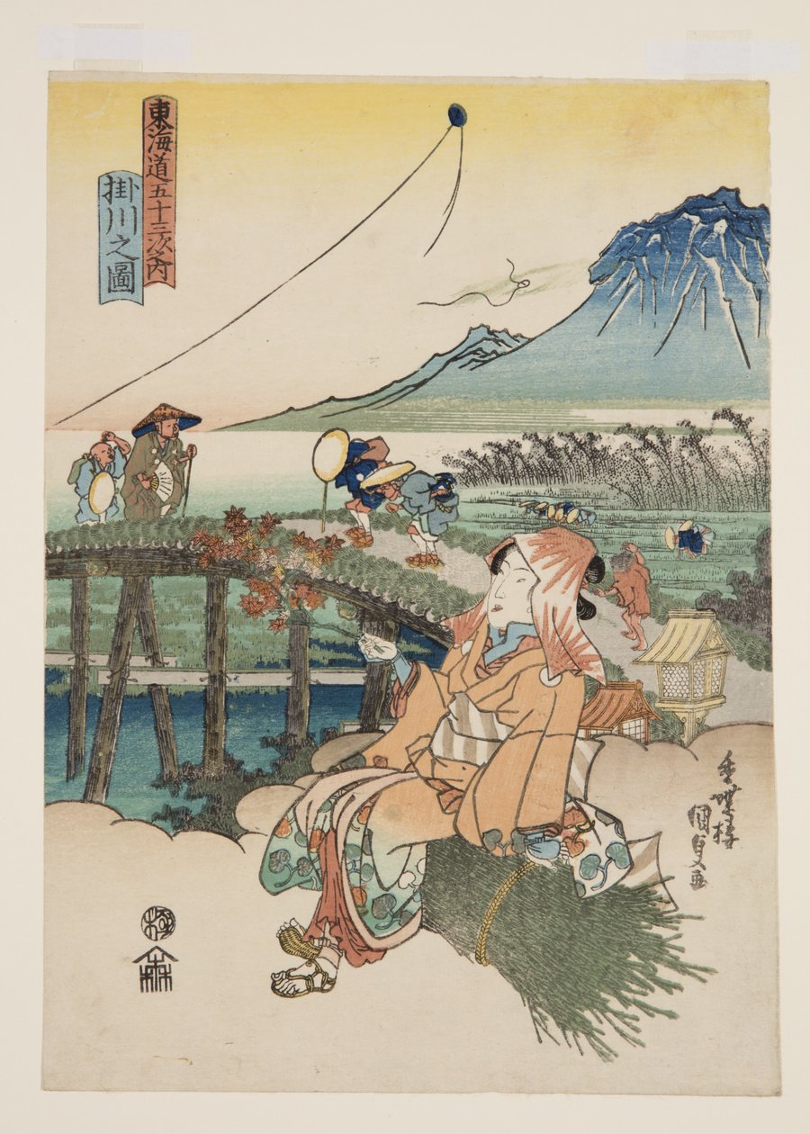 Pohled na Kakegawu (Kakegawa no zu) (barevný dřevořez) od Utagawa Kunisada