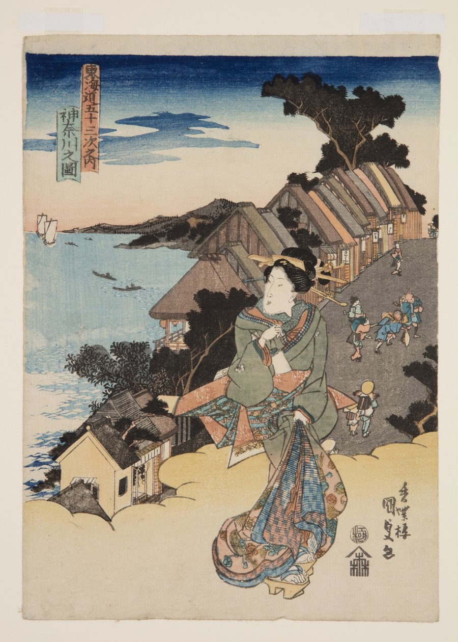 Pohled na Kanagawa (Kanagawa no zu) (barevný dřevořez) od Utagawa Kunisada