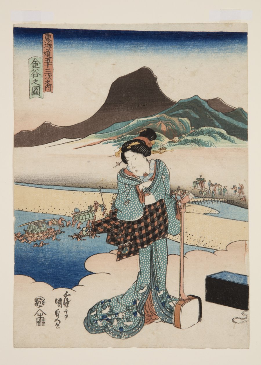 Pohled na Kanaya (Kanaya no zu) (barevný dřevořez) od Utagawa Kunisada
