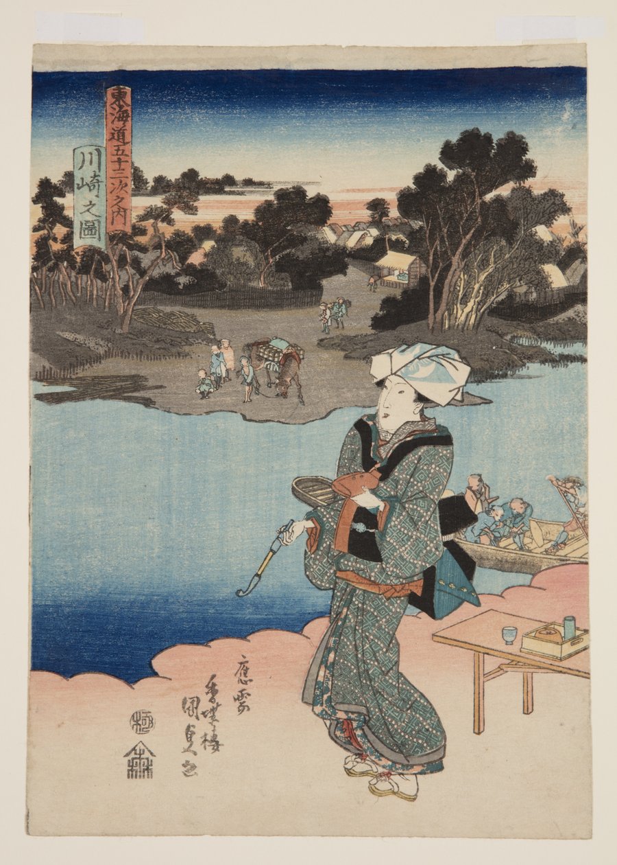 Pohled na Kawasaki (Kawasaki no zu) (barevný dřevořez) od Utagawa Kunisada