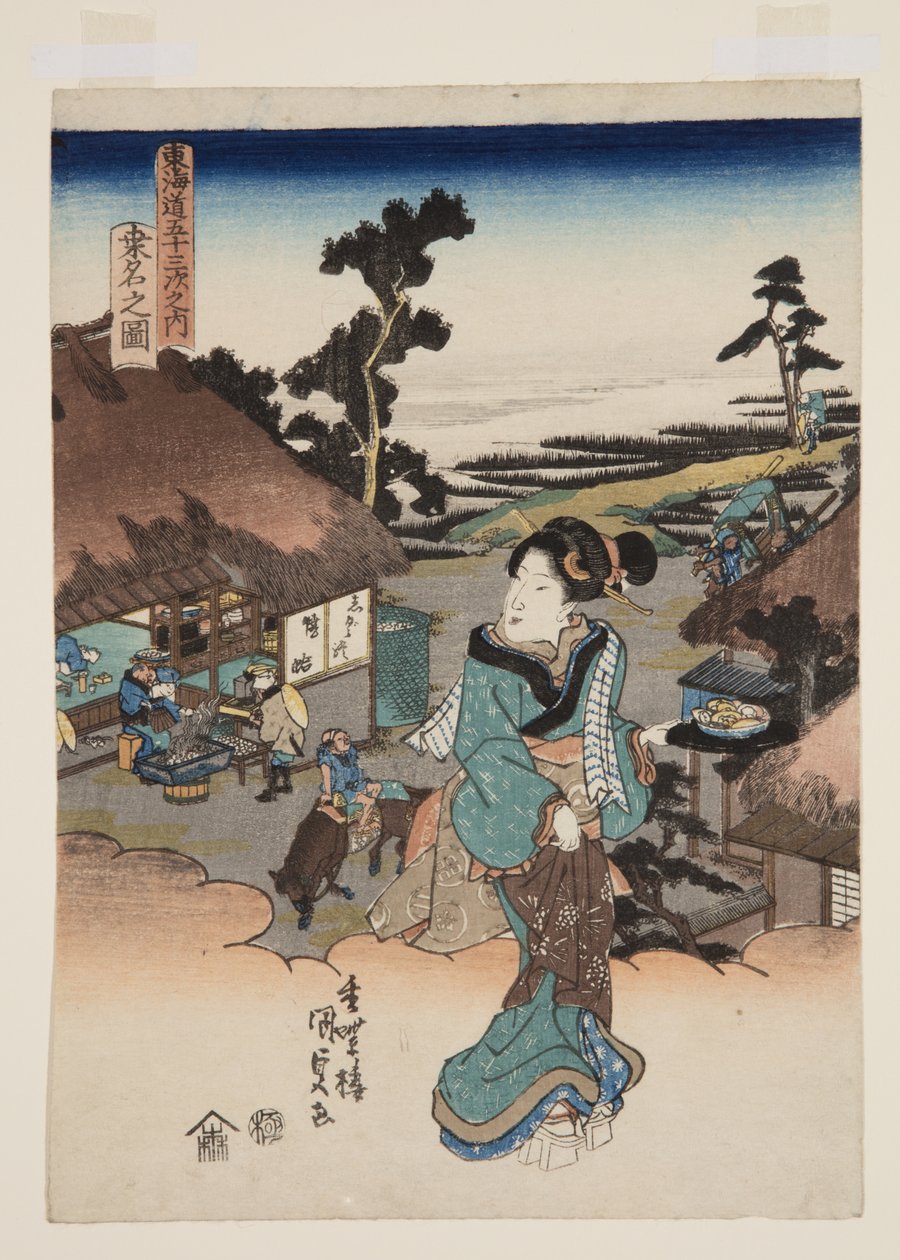 Pohled na Kuwanu (Kuwana no zu) (barevný dřevořez) od Utagawa Kunisada