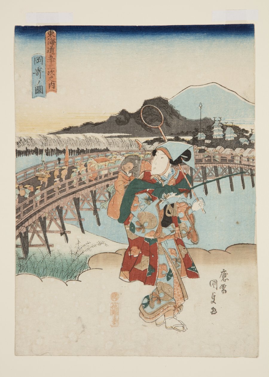 Pohled na Okazaki (Okazaki no zu) (barevný dřevořez) od Utagawa Kunisada