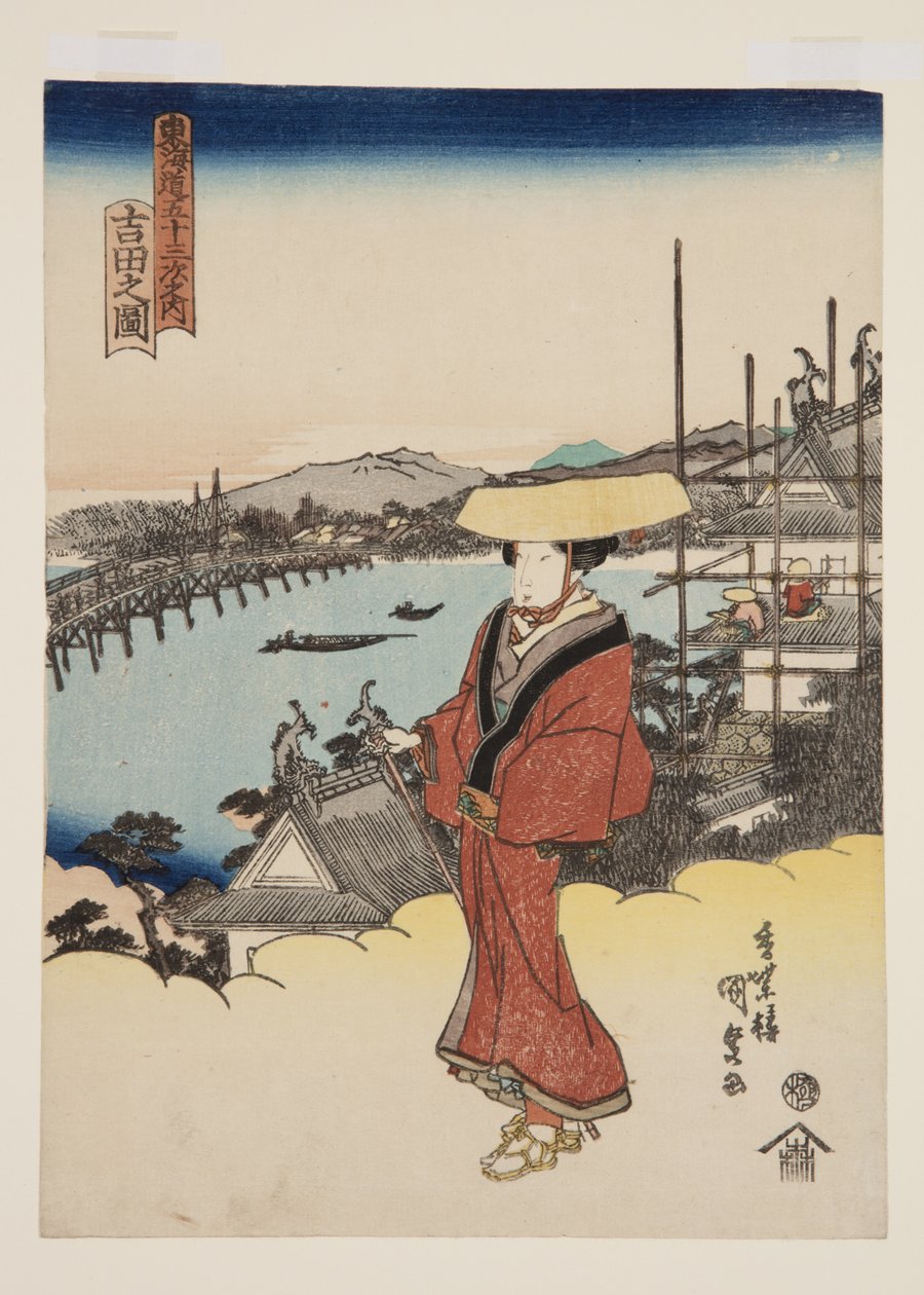Pohled na Yoshida (Yoshida no zu) (barevný dřevořez) od Utagawa Kunisada