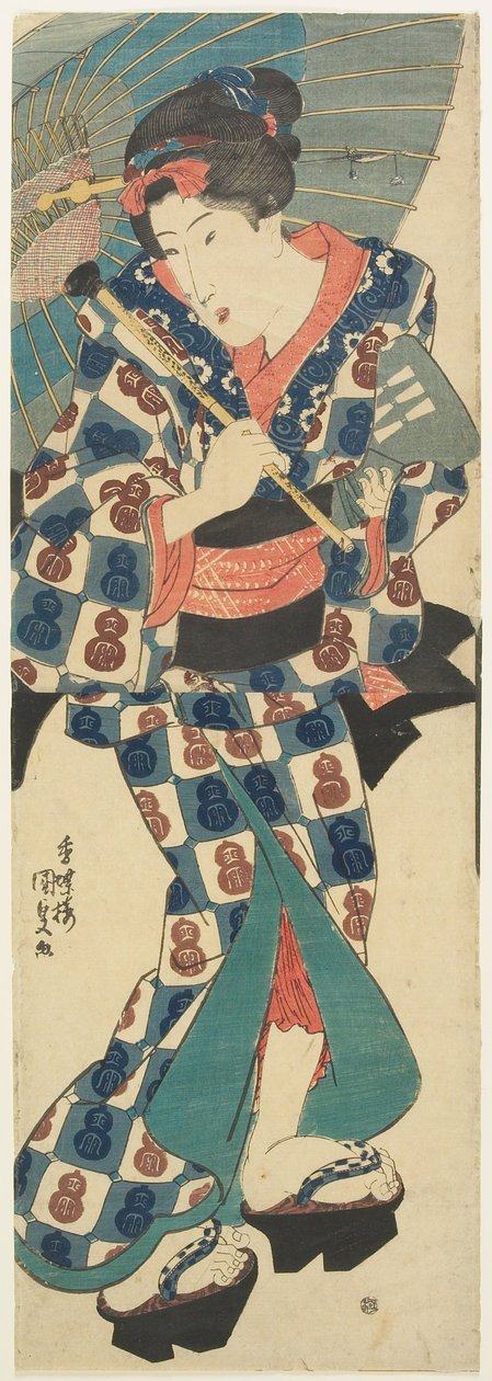 Junges Mädchen mit Regenschirm od Utagawa Kunisada