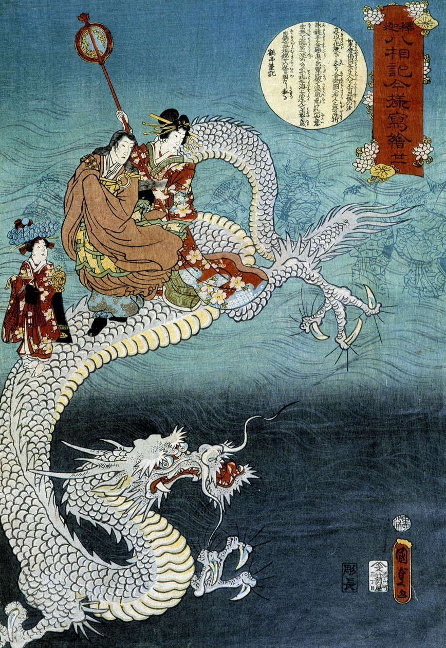 Drak a Japonec v kroji - japonský tisk od Kounisoda od Utagawa Kunisada III