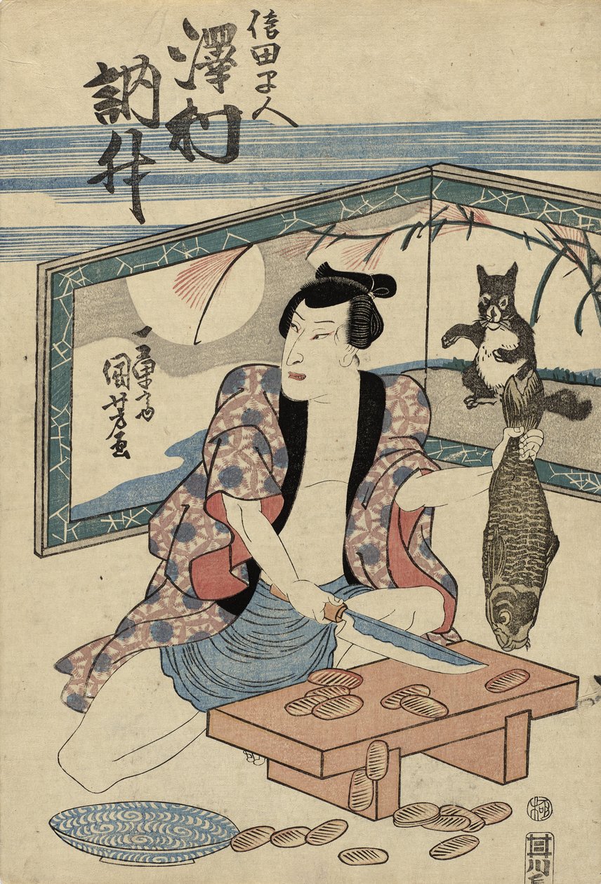 Herec Sawamura Tosshu jako Shida Hayato, po roce 1832 (barevný dřevořez) od Utagawa Kuniyoshi