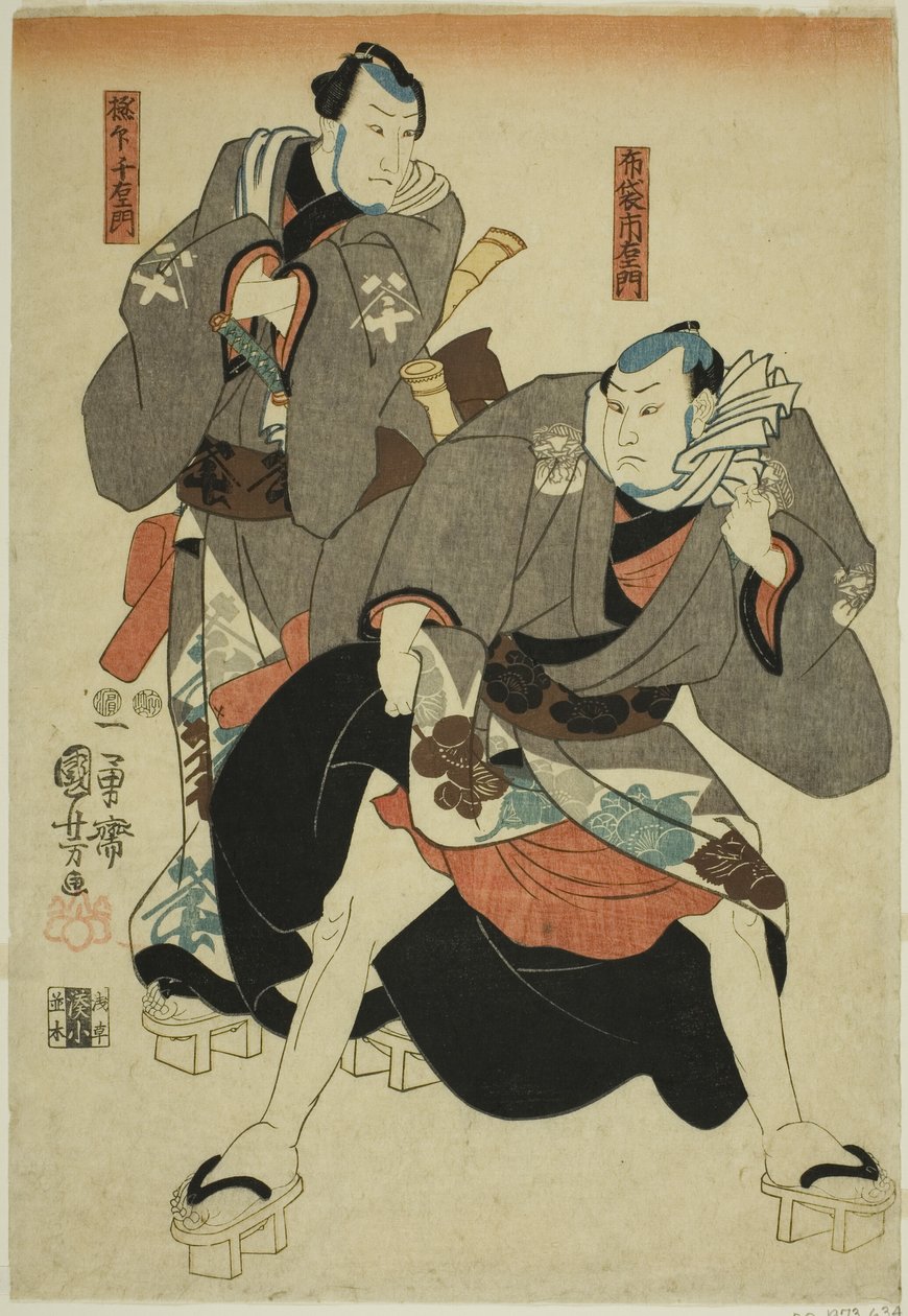 Actors as Hotei Ichiemon and Gokuin Chiemon od Utagawa Kuniyoshi