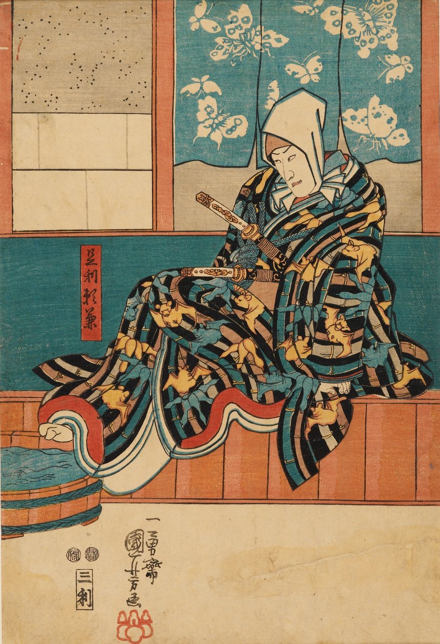 Herec sedící na okraji jeviště, 1798-1861 od Utagawa Kuniyoshi