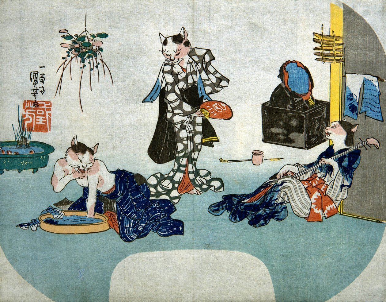 Antropomorfní kočky odpočívající v létě, c.1842 od Utagawa Kuniyoshi