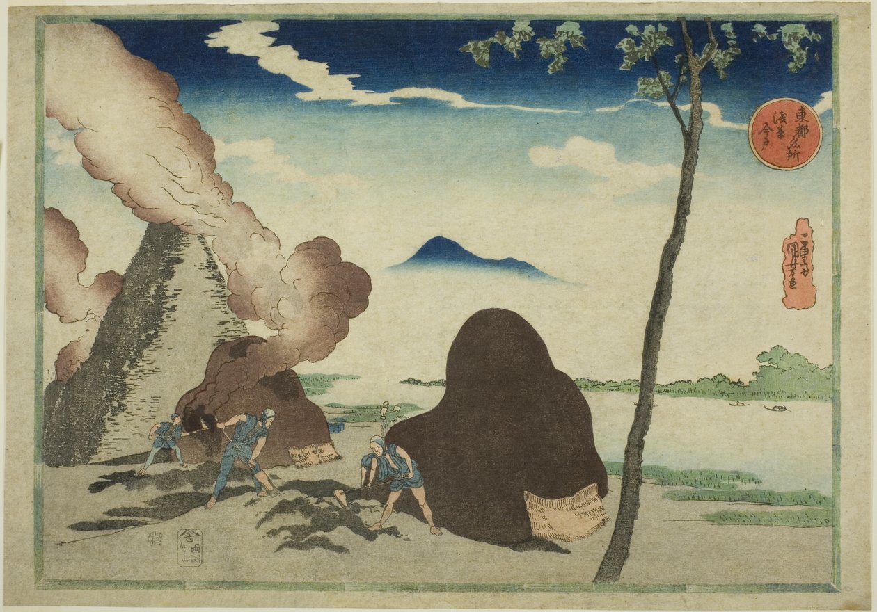 Asakusa Imado, ze série „Slavná místa ve východním hlavním městě (Toto Meisho)“ od Utagawa Kuniyoshi