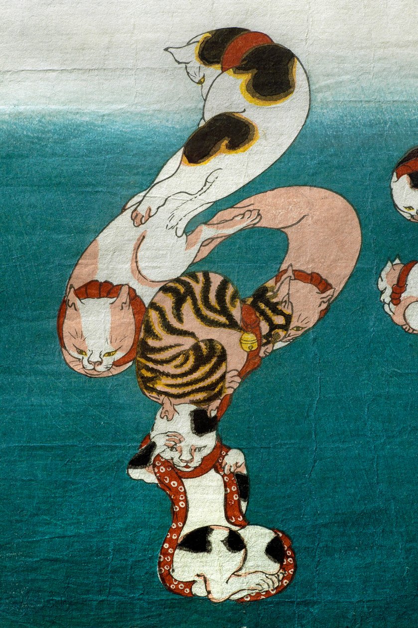 Série Balloon Fish (Fugu) Kočky tvořící psané postavy (Neko no ateji), kolem 1842 od Utagawa Kuniyoshi