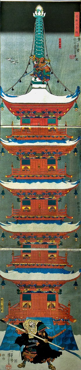 Trest t Zvuk je také štěstí (bitva Yoshinoyama), c. 1851 od Utagawa Kuniyoshi