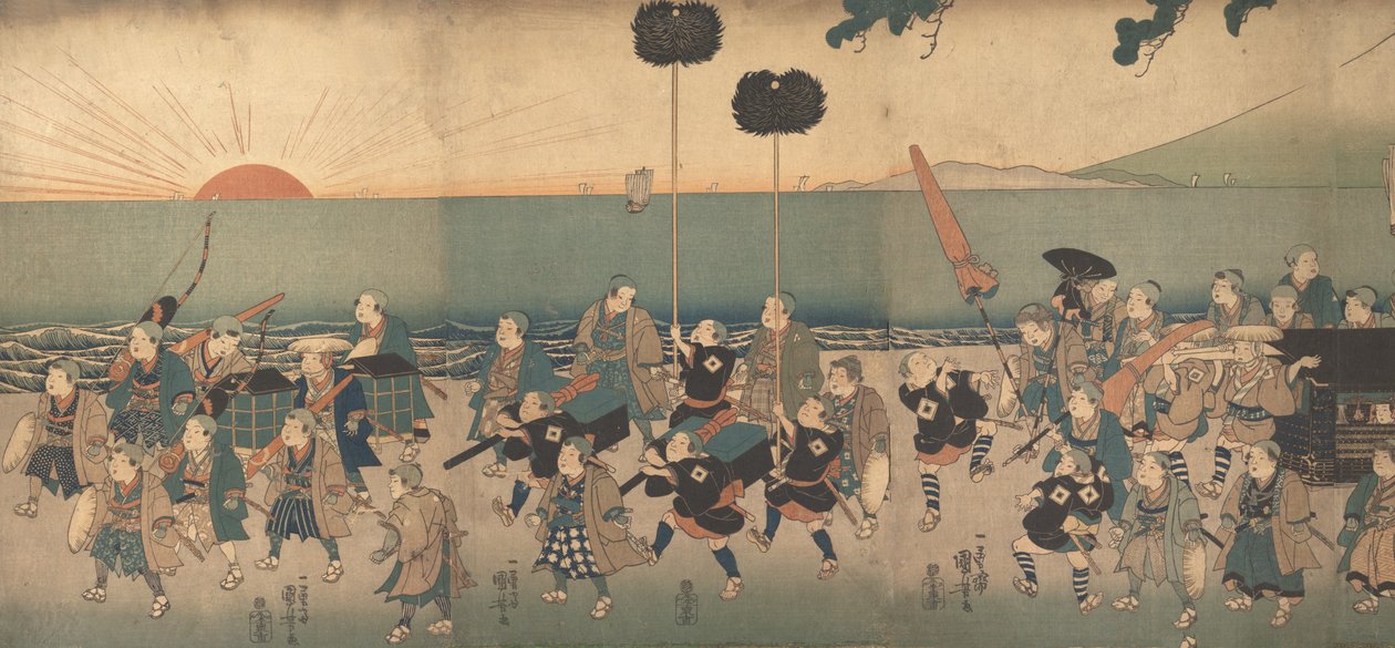 Chlapci hrají-herectví Daimyo Procession, 19. století. od Utagawa Kuniyoshi