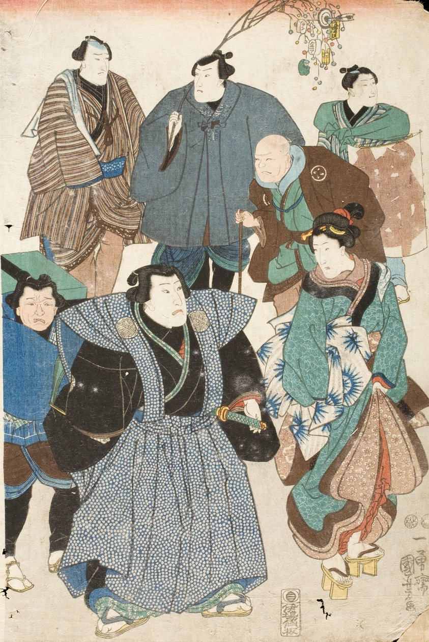 Oslava jara (herci kabuki převlečení za pouliční dav) od Utagawa Kuniyoshi