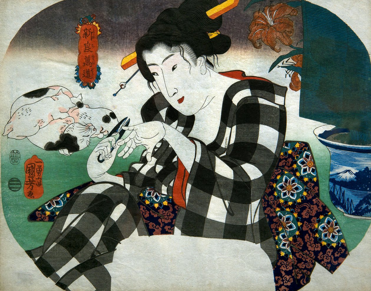 Stříhání nehtů Seriál Vesmír žen (Shinramanzō), kolem 1843-44 od Utagawa Kuniyoshi