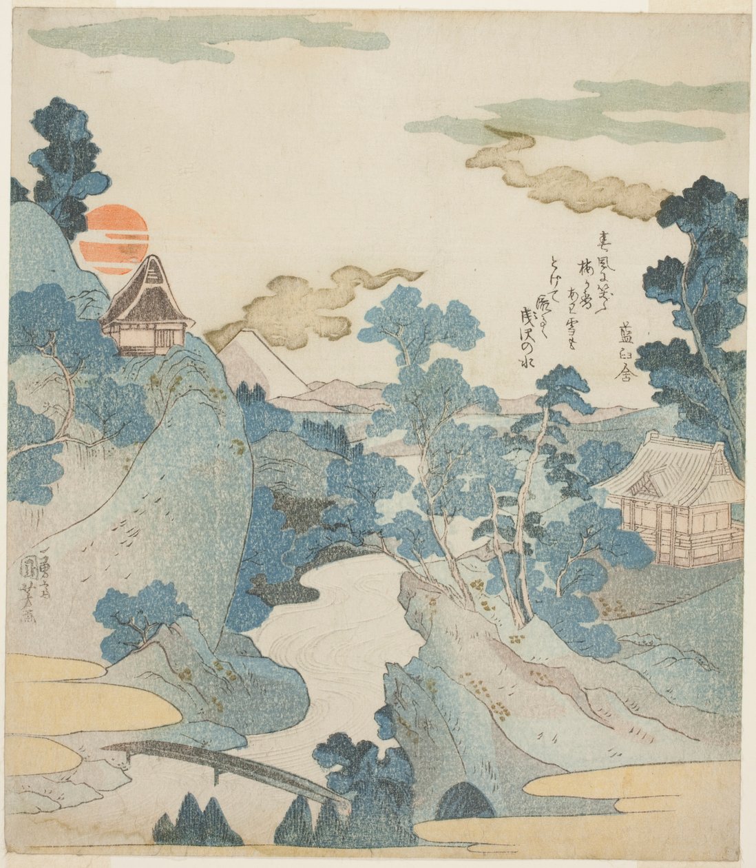 Pohled na horu Fudži za úsvitu z Hakone od Utagawa Kuniyoshi
