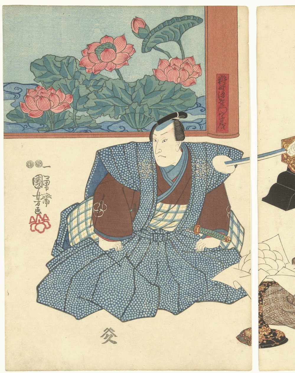 Tři herci u skládacího plátna od Utagawa Kuniyoshi