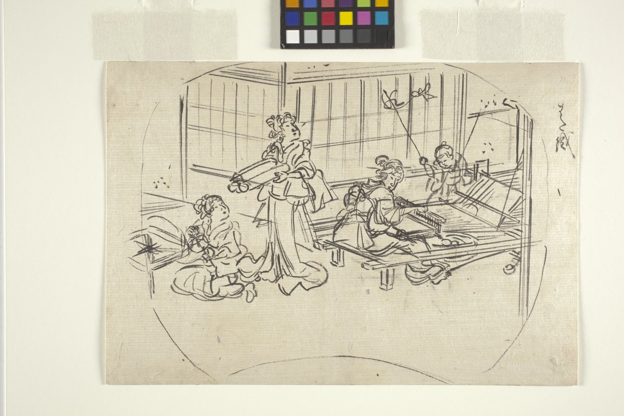 Hataori (Weaving On A Loom) (inkoust na papíře) od Utagawa Kuniyoshi