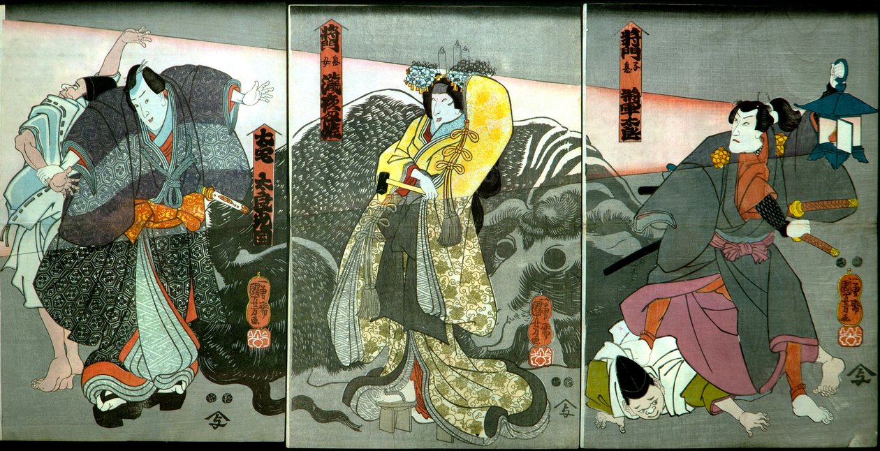 Ichikawa Danjūrō ​​​​VIII jako syn Masakado od Utagawa Kuniyoshi