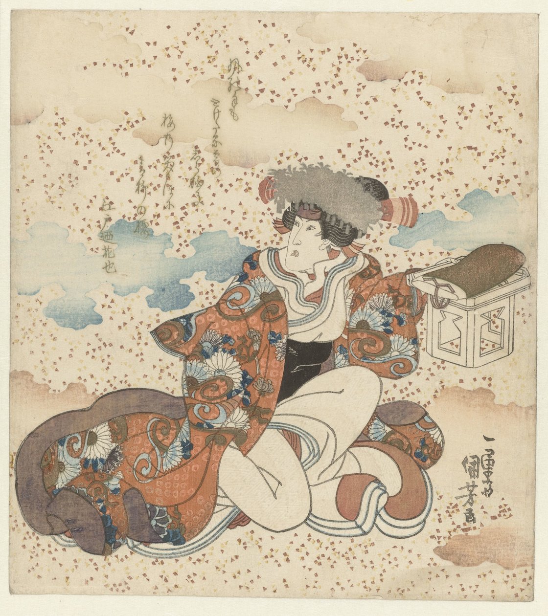 Klečící žena s nabídkovým stolem od Utagawa Kuniyoshi