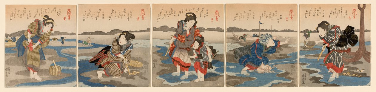 Low Tide at Susaki - A Set of Five (Shiohi goban no uchi) od Utagawa Kuniyoshi