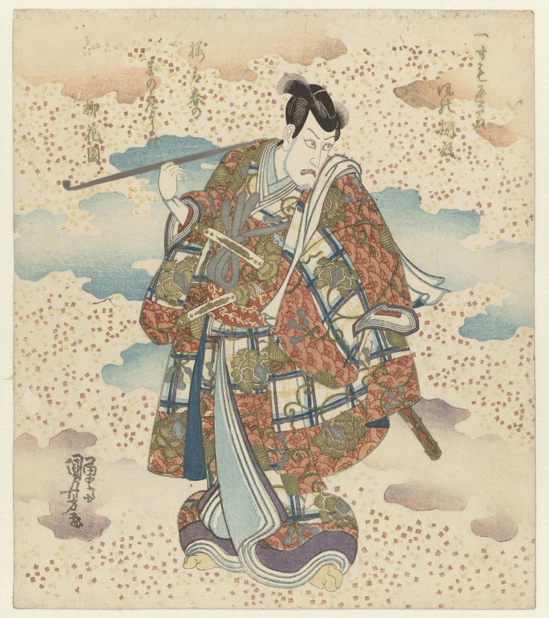 Muž s dlouhou trubkou od Utagawa Kuniyoshi