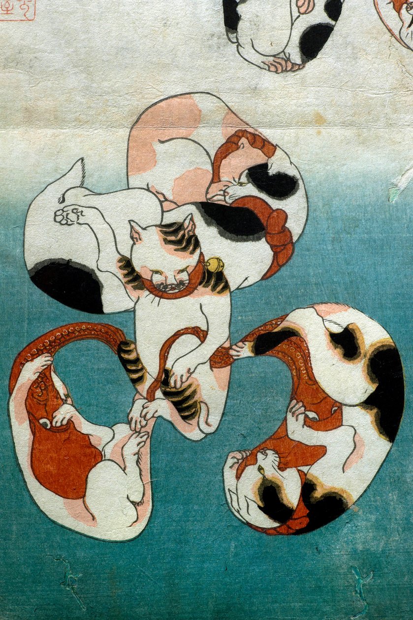Série Chobotnice Kočky tvořící psané postavy (Neko no ateji), kolem 1842 od Utagawa Kuniyoshi