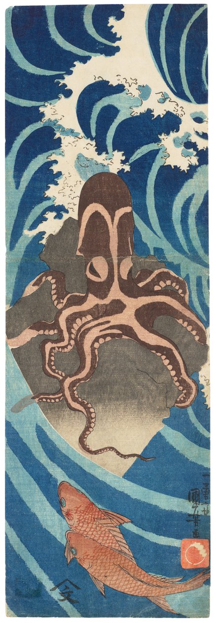 Chobotnice na skále, asi 1837 (dřevoryt) od Utagawa Kuniyoshi