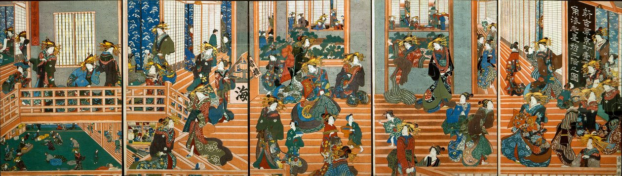 Pohled shora na Nahoře Kado-Ebiya od Utagawa Kuniyoshi