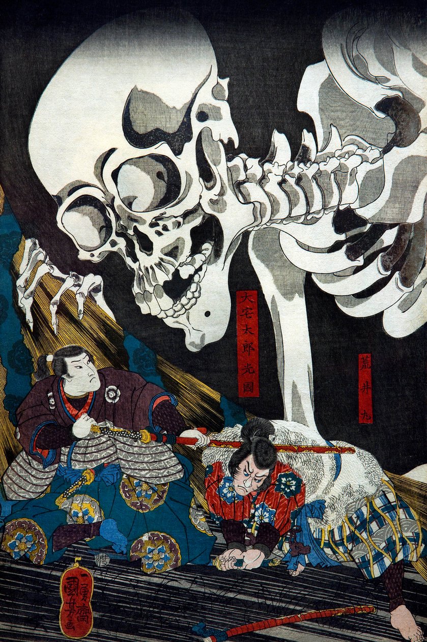 Princezna Takiyasha vyvolává příšerné přízraky kostlivců ve Starém paláci v Sōma, kolem 1845-46 od Utagawa Kuniyoshi