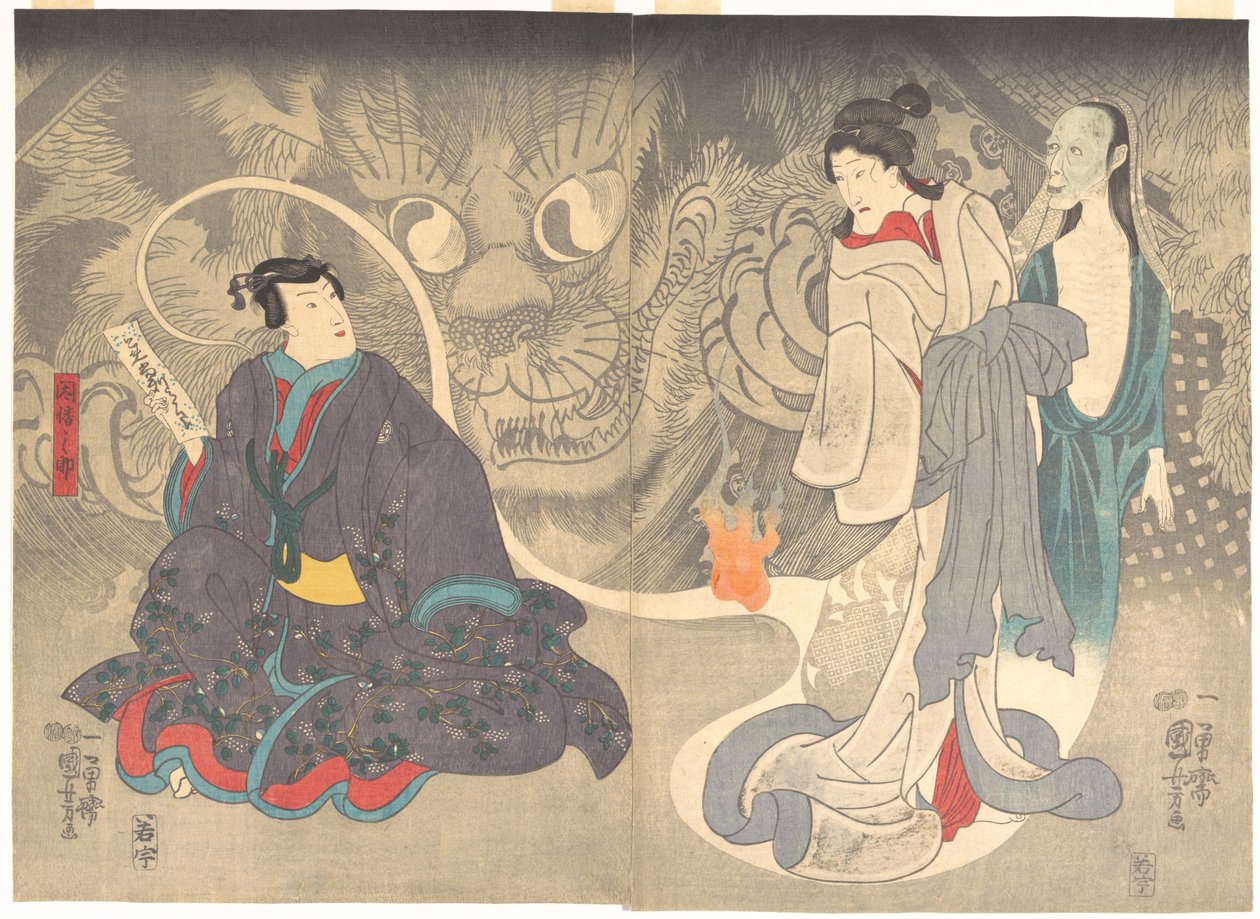 Scéna z duchařského příběhu: kočičí démon z Okazaki od Utagawa Kuniyoshi