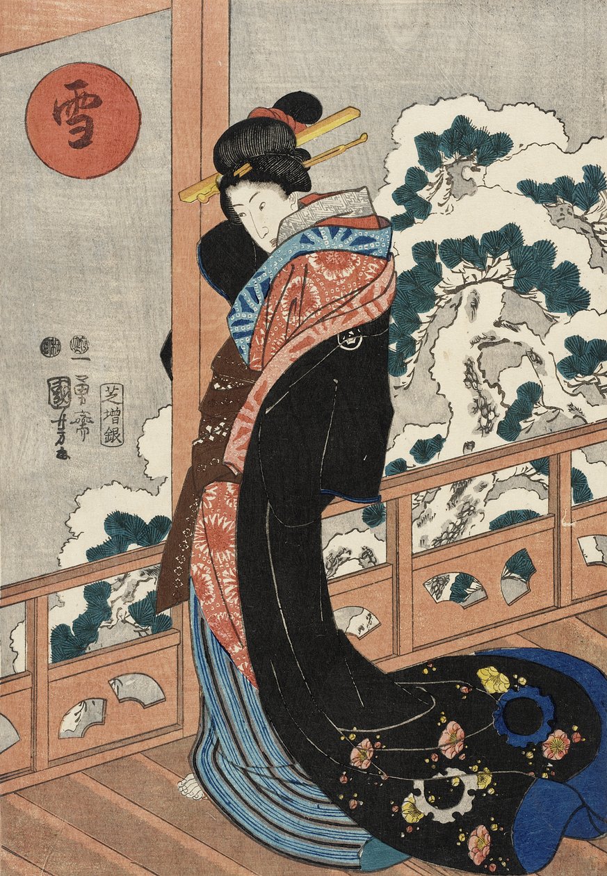 Sníh: Krása na verandě od Utagawa Kuniyoshi
