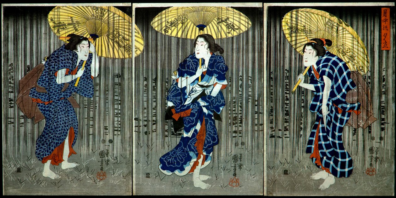 Náhlá přeháňka v letním žáru (Shochū no yūdachi), kolem 1849-1851 od Utagawa Kuniyoshi