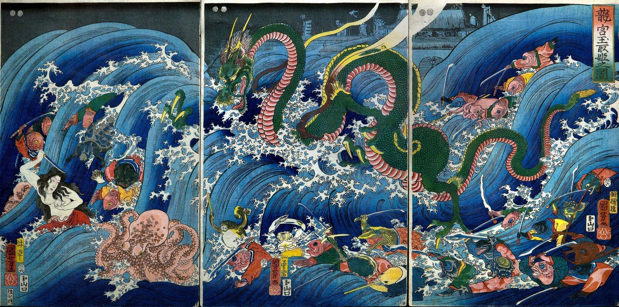 Tamatori-hime Krádež posvátného klenotu z Dračího paláce (Ryūgū Tamatori-hime no zu) od Utagawa Kuniyoshi