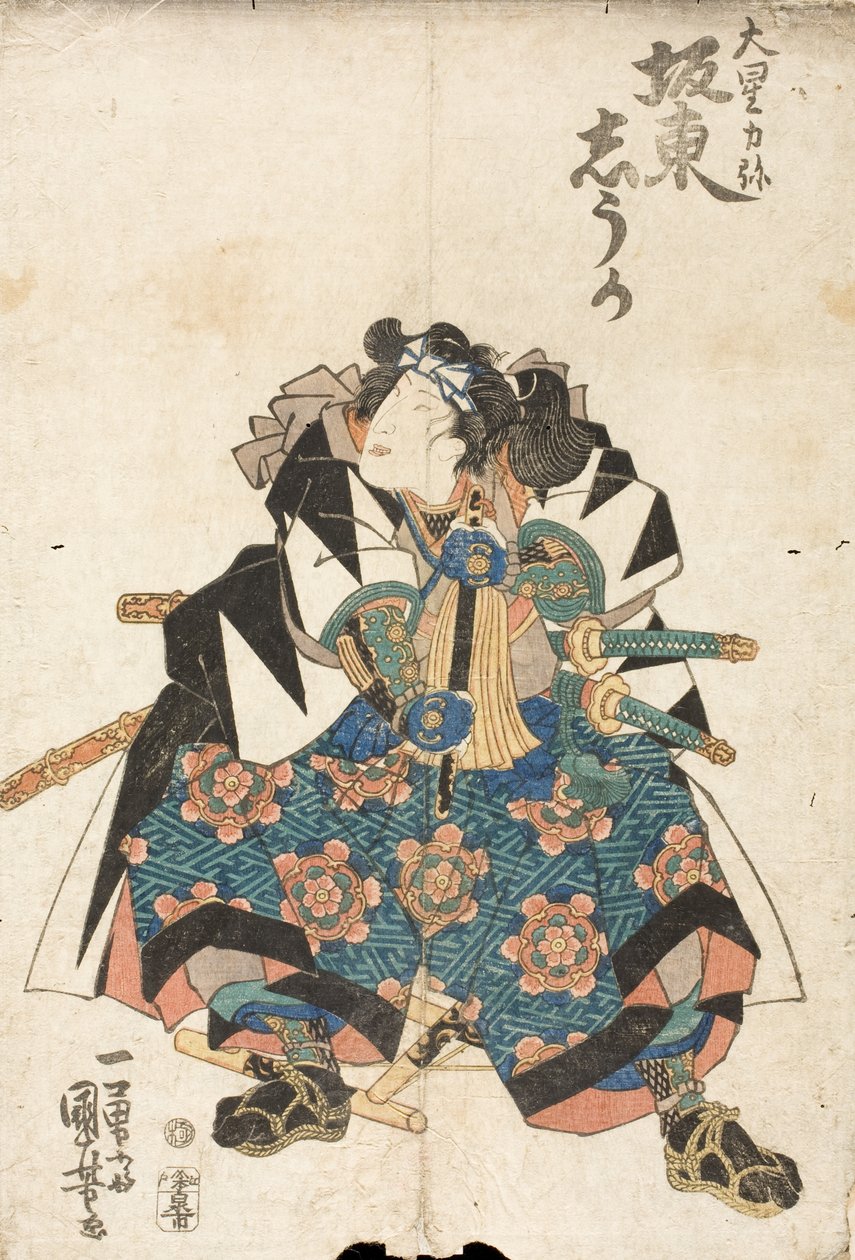 Herec Bandō Shūka jako Ōboshi Rikiya ve hře Kanadehon Chūshingura od Utagawa Kuniyoshi