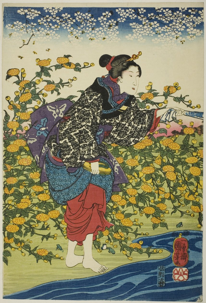 Řeka Ide Jewel v provincii Yamashiro (Yamashiro kuni Ide no Tamagawa), z nepojmenované série Six Jewel Rivers od Utagawa Kuniyoshi