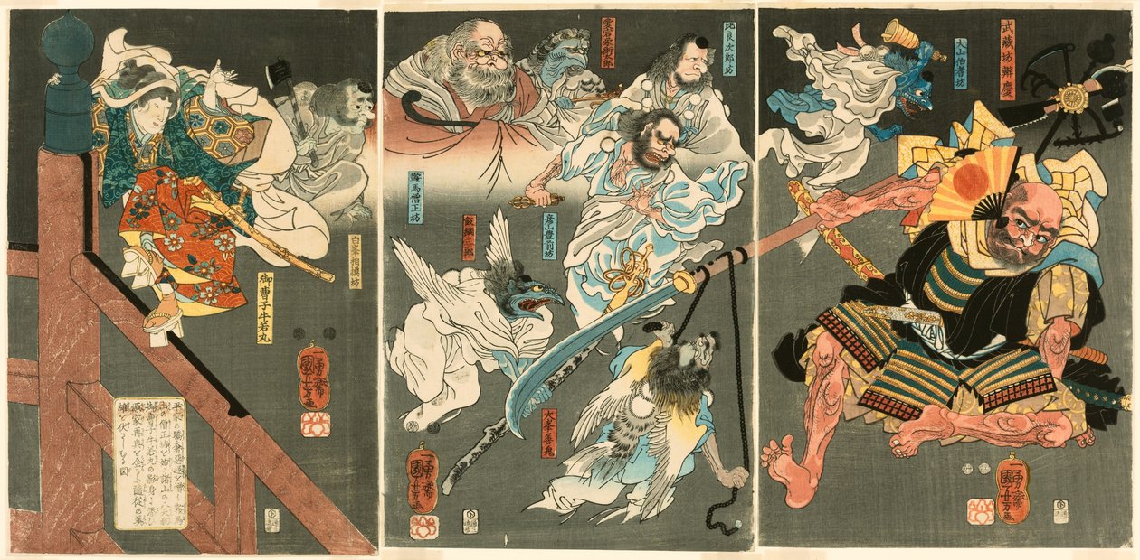 te young g yoshitsune de fair ts benkei při vzájemné pomoci b rozum od Utagawa Kuniyoshi
