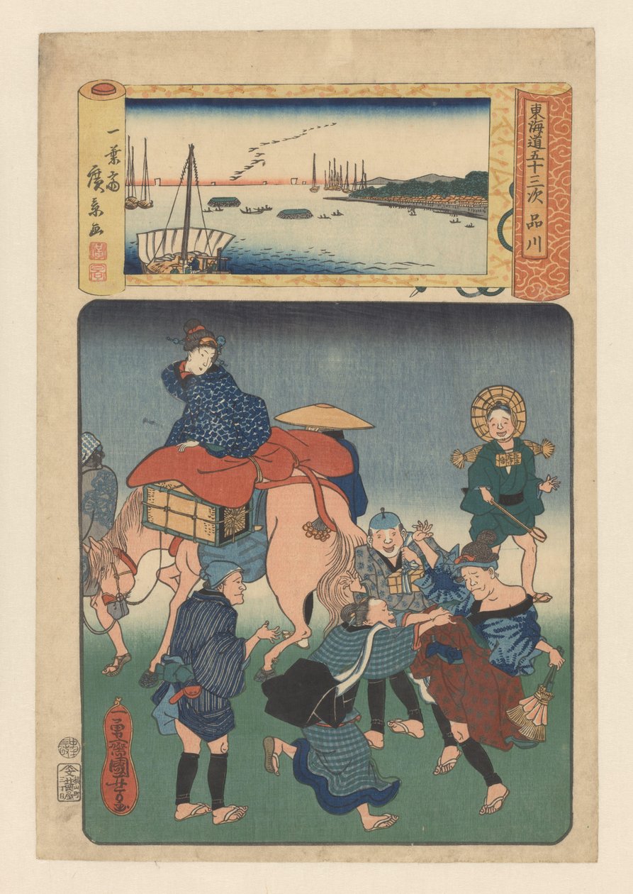 Stanice Shinagawa (název na objektu) Padesát tři stanic na silnici Tokaido (název série na objektu) od Utagawa Kuniyoshi