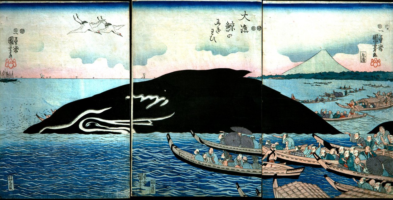 Dav lidí kolem ulovené velryby od Utagawa Kuniyoshi