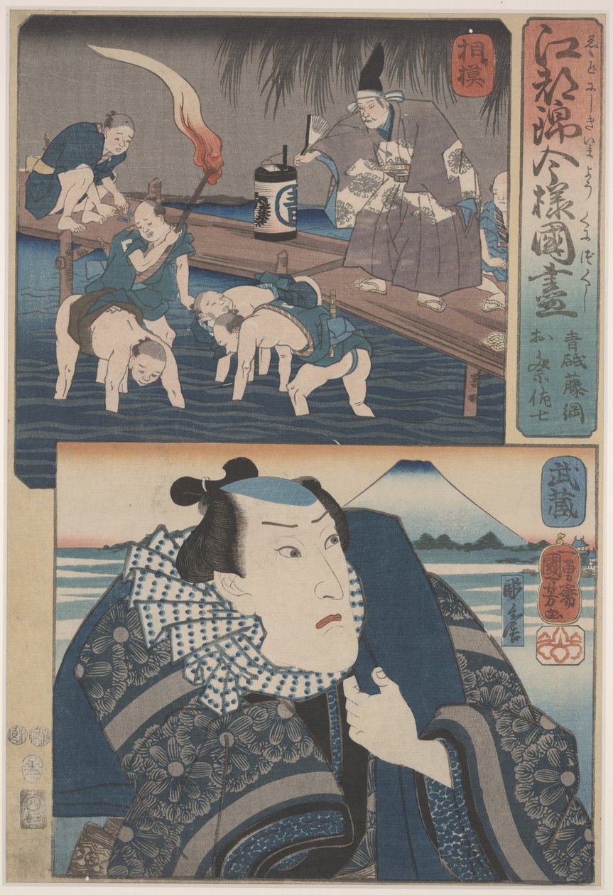 Dva pohledy na Edo (barevný dřevoryt) od Utagawa Kuniyoshi