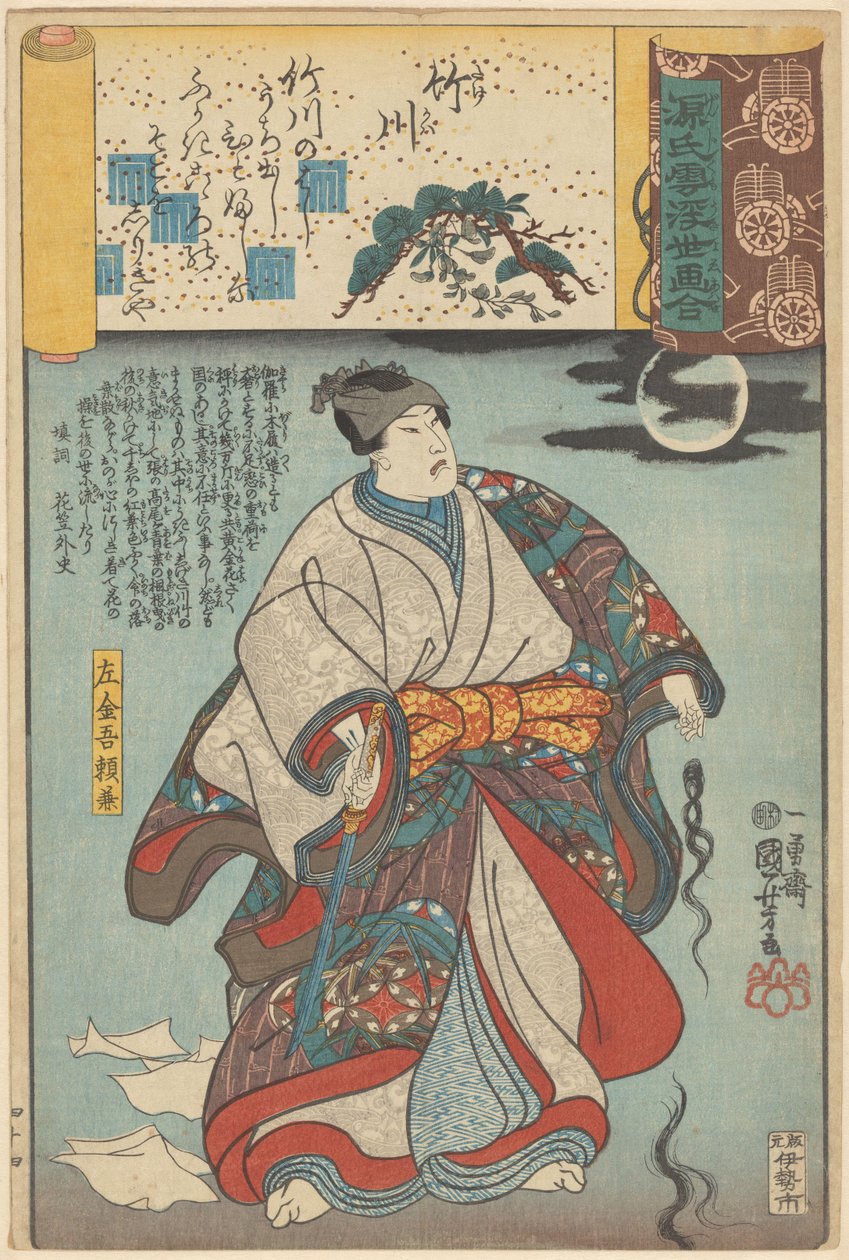 Ukiyo e paralely s oblačnými kapitolami Genji (název série na objektu) od Utagawa Kuniyoshi
