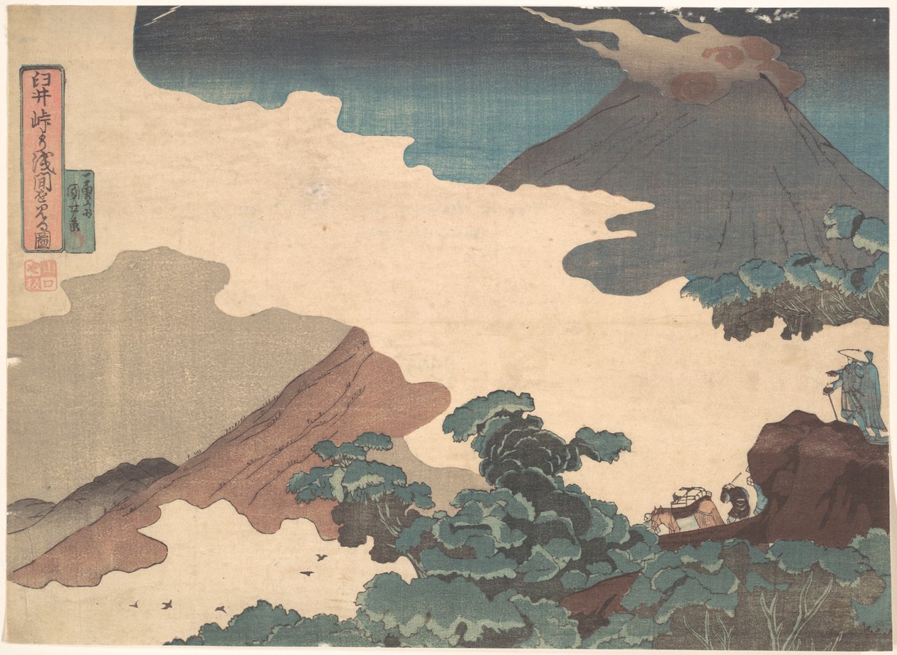 Pohled na horu Asama z průsmyku Usui od Utagawa Kuniyoshi