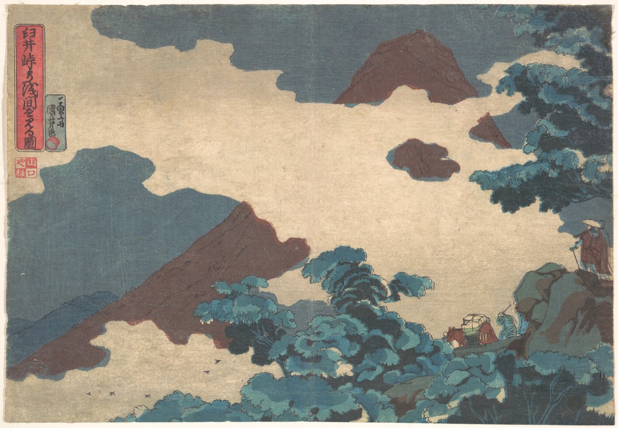 Pohled na horu Asama z průsmyku Usui od Utagawa Kuniyoshi